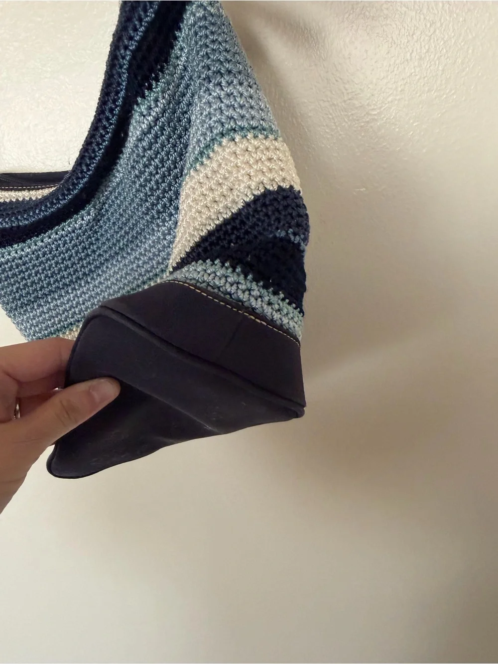 THE SAK Vintage Blue Stripe Crochet Knit Hobo Shoulder Bag